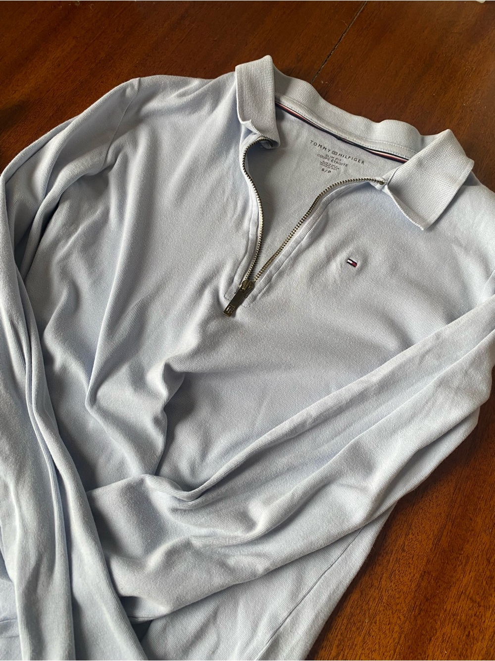 Vintage Tommy Hilfiger Light Blue 1/4 zip Polo Long sleeve Size S/P